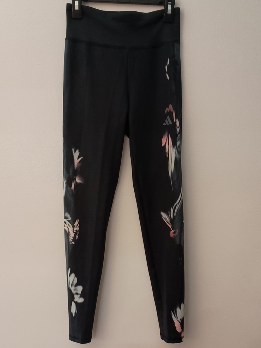 adidas Black Leggings with Pink and Cream Floral Accents